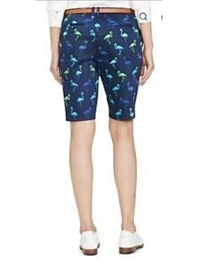 Ralph Lauren Women’s Navy Flamingo Print Bermuda Golf Shorts Size 10